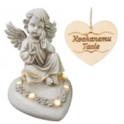 shumee Sveča ANGEL sedi na srcu, osvetljena z LED diodo, za očetov grob, 18 CM