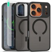shumee Ovitek za iPhone 17 PRO MAX ojačan 360° mat ovitek za Magsafe + 9H steklo
