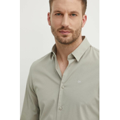 Košulja Calvin Klein za muškarce, boja: zelena, slim, s klasicnim ovratnikom