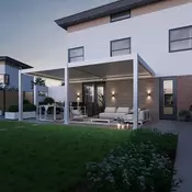 Bioklimatska pergola Antares — Stenska/4 x 6/Bela/Električni motor in LED luči