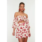 Trendyol Underwater Patterned Woven Balloon Sleeve Blouse and Skirt Set