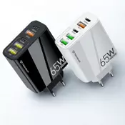 Stenski polnilni adapter 65W Techsuit PentaxPower CHC2 GaN, s tremi USB in dvema USB-C izhodoma