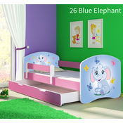 Dječji krevet ACMA s motivom, bočna roza + ladica 140x70 cm - 26 Blue Elephant