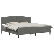 Vidaxl Konstrukcija postelje z vzglavjem Temno siva 200 x 200 cm Žamet