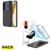 PACK OVITEK NILLKIN CAMSHIELD PRO GALAXY S23 BLACK + ZAŠČITNO STEKLO SPIGEN GLAS.TR ”EZ FIT” 2-PACK GALAXY S23 CLEAR