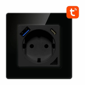 Pametna WiFi stenska vtičnica 16A 2xUSB TUYA črna Alexa Google Assistant
