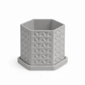 shumee Sodoben siv geometrijski 3D cvetlični lonček s krožnikom in drenažo