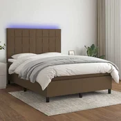 Greatstore Box spring postelja z vzmetnico LED temno rjava 140x190cm blago