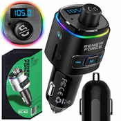Dexxer Avtomobilski FM oddajnik LCD bluetooth 5.0 in polnilec 12-24V USB + TipC RGB