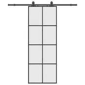 Vidaxl Drsna vrata z opremo črna 76x205 cm ESG steklo