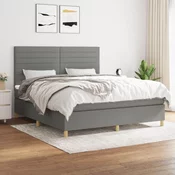 Greatstore Box spring postelja z vzmetnico temno siva 180x200 cm blago