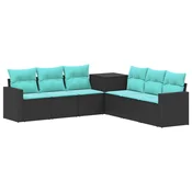 Set sofe 7 pcs Crna i Plava Poli Rattan i celik