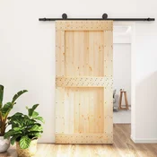 vidaXL Drsna vrata Naravna in črna 100 x 210 cm Masiven borov les