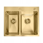 REA Vgradno pomivalno korito Toby Gold Brushed z dvojno posodo 56 x 48 cm, zlato