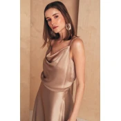 Mione Ženska svilena bluza na bretele sa drapiranim detaljem bež, Bež