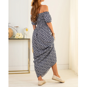 Resti Patterned navy blue womens midi dress - Clothing