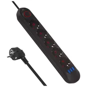 slomart Maclean podaljšek 5x230V + 3xUSB, 1.5m, črna