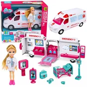 slomart AnP-29595 Raztegljiv rešilec za lutke LEAN TOYS s bolnišnico in dodatki (11 el.)