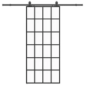 Vidaxl Drsna vrata z opremo črna 90x205 cm ESG steklo