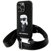 Karl Lagerfeld Karl Lagerfeld ovitek za iPhone 15 Pro Max 6.7 Crossbody Silicone Ikonik, črn/črn