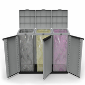 Kanta za Smece za Recikliranje Ecoline Crna/Siva 3 vrata (102 x 39 x 88,7 cm)