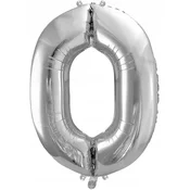 PartyDeco Folija balon številka 0 srebrn 86 cm