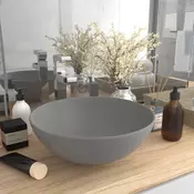vidaXL Kopalniški umivalnik keramičen svetlo siv okrogel