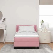 vidaXL Postelja z vzmetnico z vzglavjem Roza 90 x 200 cm Žamet