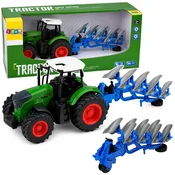 RC traktor s plugom, gumijasta kolesa, zelen, 1:24