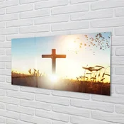 tulup.si Slika na akrilnem steklu Cross polje sonce 100x50 cm 4 obešalnika
