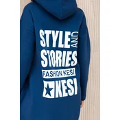 Padded sweatshirt with a long back and a hood in navy blue
