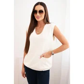 Kesi Włoski Womens sleeveless viscose sweater with pockets and a V-neck ecru