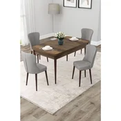 Hanah Home trpezarijski set Due, sto na razvlacenje i 4 stolice, ploca u dekoru drveta Baroque, siva tkanina Babyface
