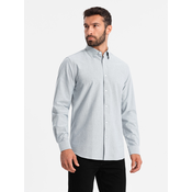 OMBRE Elegantna moška izvezena srajca oxford svetlo siva MDN127111 S