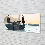 tulup.si Slika na akrilnem steklu Ladja morje mesto nebo 140x70 cm 4 obešalnika