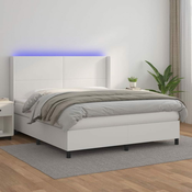 Krevet box spring s madracem LED bijeli 180x200 cm umjetna koža
