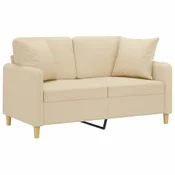 Vidaxl Kavč dvosed z blazinami krem 120 cm blago