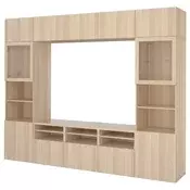 BESTA TV komb.odlaganje/staklena vrata, belo b. im. hrastovine/Lappviken im. b. b. hrast staklo, 300x42x231 cm