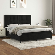 Greatstore Box spring postelja z vzmetnico črna 180x200 cm žamet