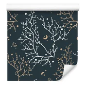 Tapeta z boho vzorcem v temno modri, turkizni in grafitni barvi za dnevno sobo in spalnico 50x1000 cm