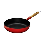 Litoželezna ponev z lesenim ročajem 28 cm, rdeča