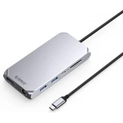 Orico XCR 12v1 USB-C Docking Station, 2x USB-A 3.1, 2x HDMI 4K 60Hz, DP 4K 60Hz, PD 100W, siva
