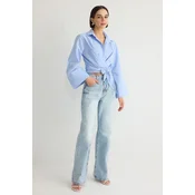 Trendyol Light Blue Binding Detailed Regular Regular Pattern Woven Shirt