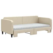 Greatstore Izvlečna dnevna postelja z vzmetnicami krem 90x200 cm blago