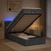 vidaXL Otomanska postelja z vzmetnico in LED Temno siva 90 x 200 cm