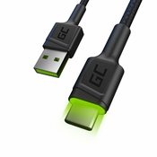 Green Cell USB kabel Green Cell KABGC06 1.2 m, USB A na USB C, črn, osvetljen zeleno, hitrosti prenosa do 480 Mbit/s