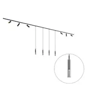 Sodobni sistem tirnih svetil črn s 6 reflektorji in 4 visečimi svetilkami 1-fazni - Slimline Uzzy Loyce