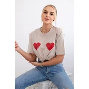 Cotton blouse with beige heart print