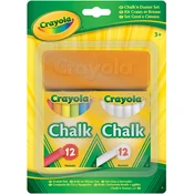 Set kreda Crayola - 12 bijelih i 12 obojenih, sa spužvom