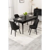 Hanah Home trpezarijski set Rax, sto na razvlacenje i 4 stolice, ploca u dekoru crnog mermera, crna tkanina Babyface